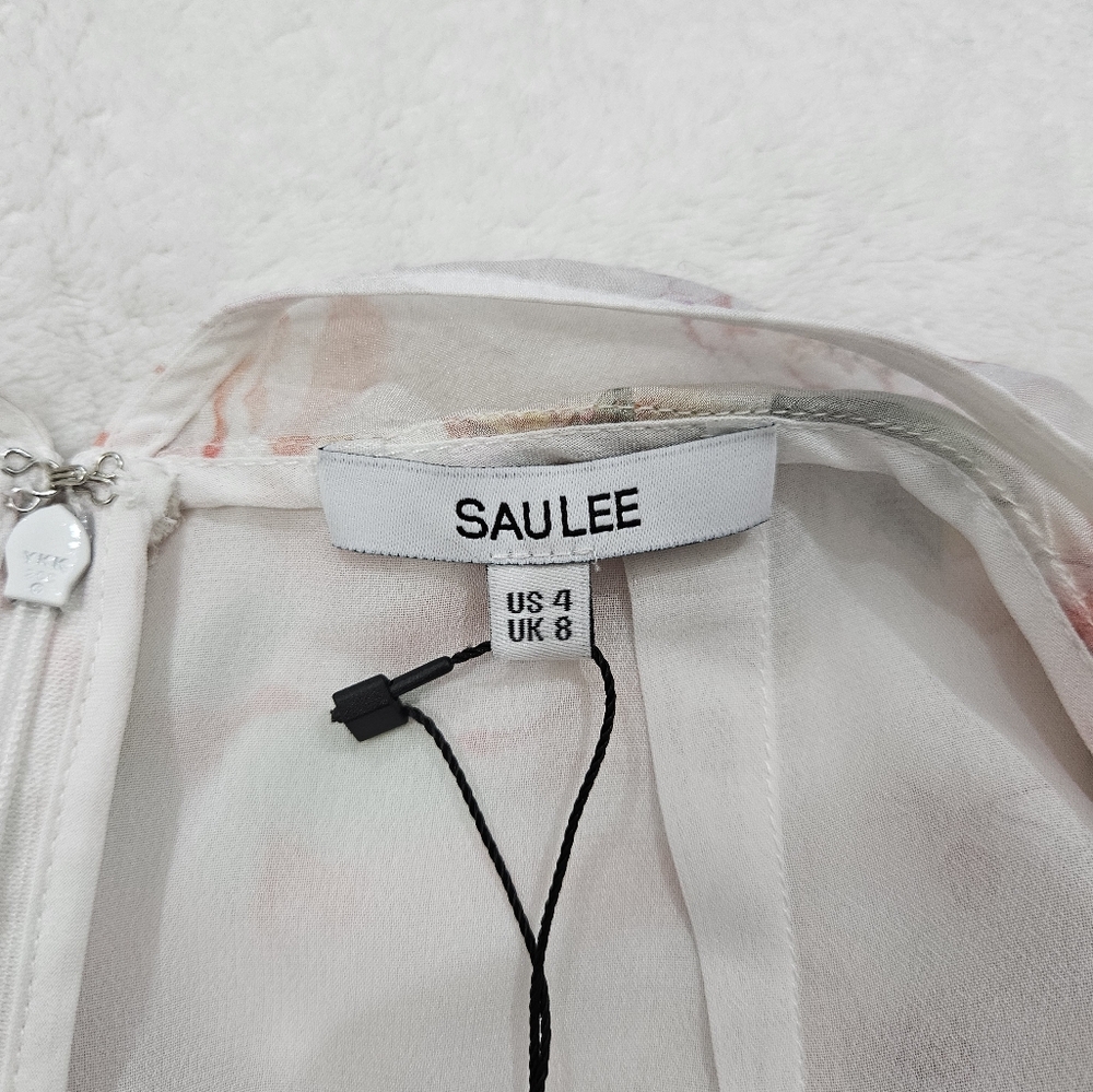 Sau Lee Frieda Silk Cowl Neck High Low Ruched Dress in White Pink Floral Size 4 - Picture 8 of 11